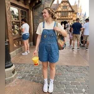 Denim Winnie the Pooh Overall Shorts with Embroidery Size 22W/24W Disney